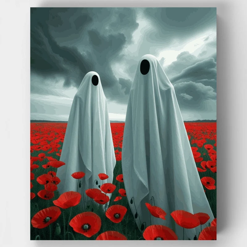 Ghostly Figures in Poppy Field - Paint by Numbers Kit