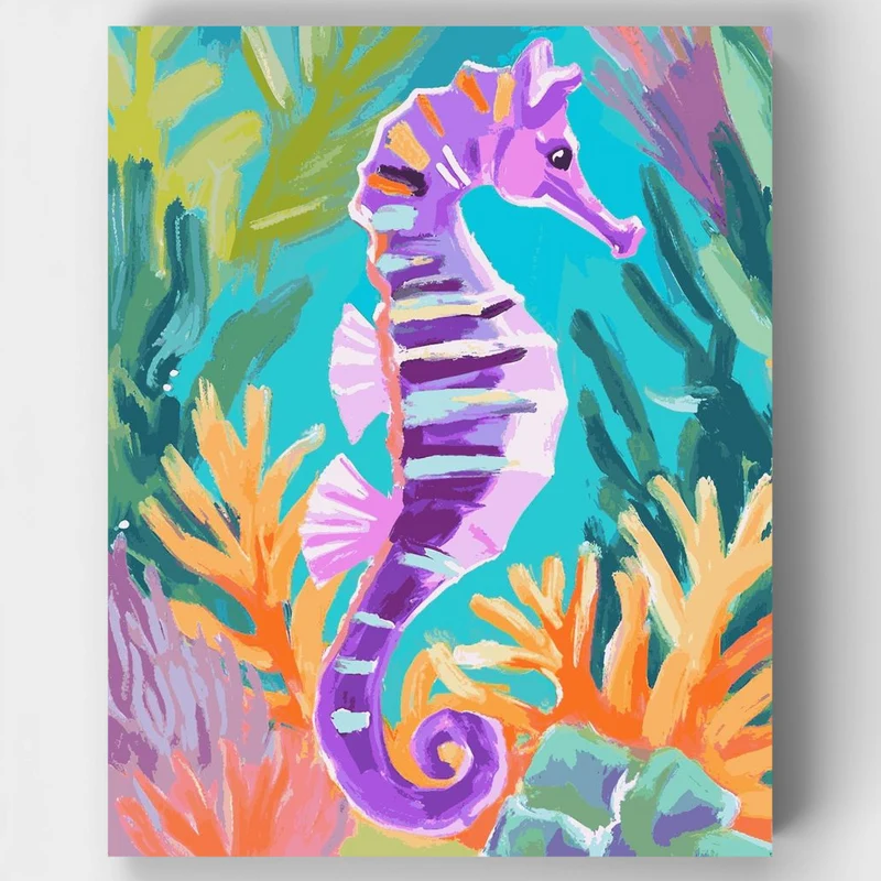"Purple Seahorse Pastel Paradise" Paint by Numbers Kit