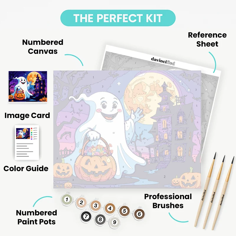 Friendly Halloween Ghost with Trick-or-Treat Basket - Paint by Numbers Kit