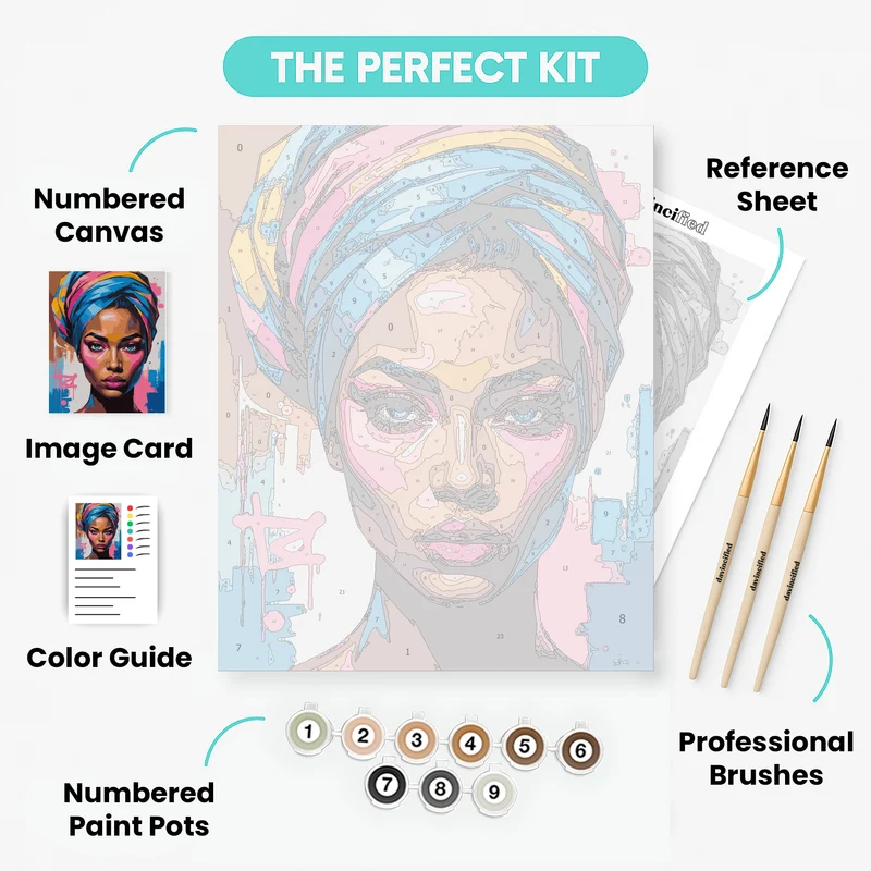 Colorful African Woman with Head Wrap Portrait - Paint by Numbers Kit