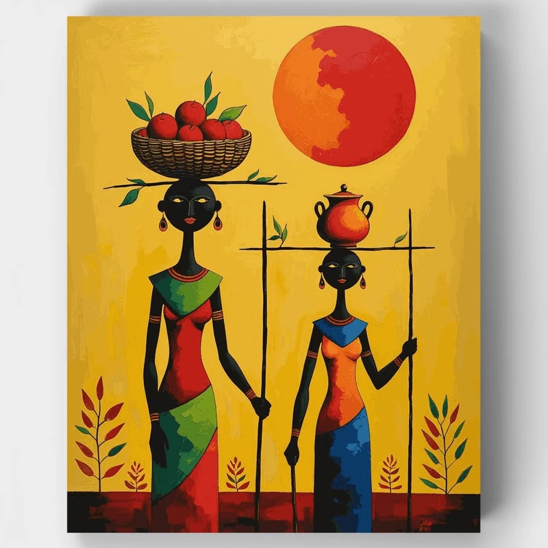 African Women Carrying Harvest - Paint by Numbers Kit