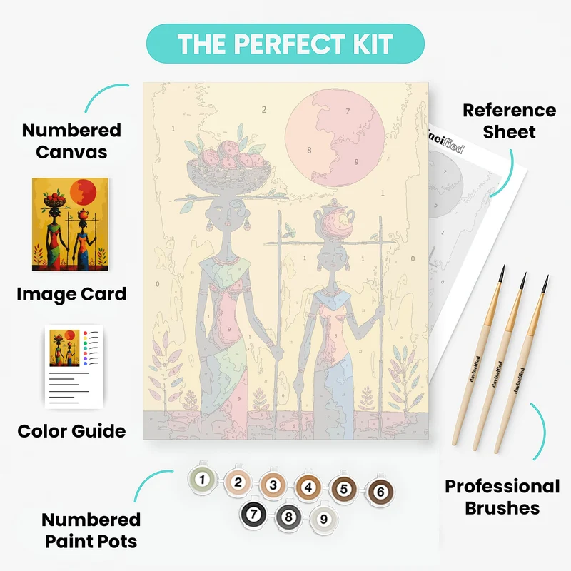 African Women Carrying Harvest - Paint by Numbers Kit