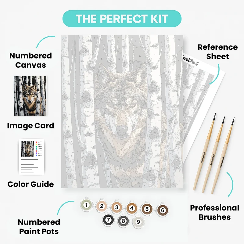 Wolf in Birch Forest - Paint by Numbers Kit