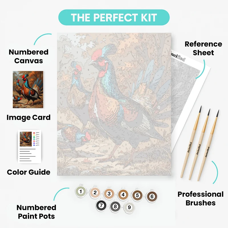 Colorful Pheasants in Autumn Forest - Paint by Numbers Kit