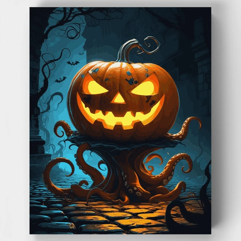 Pumpkin Octopus Halloween Monster - Paint by Numbers Kit