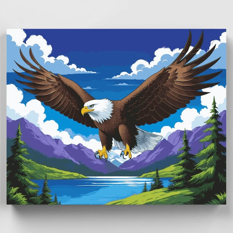 Bald Eagle Soaring Over Mountain Valley - Paint by Numbers Kit