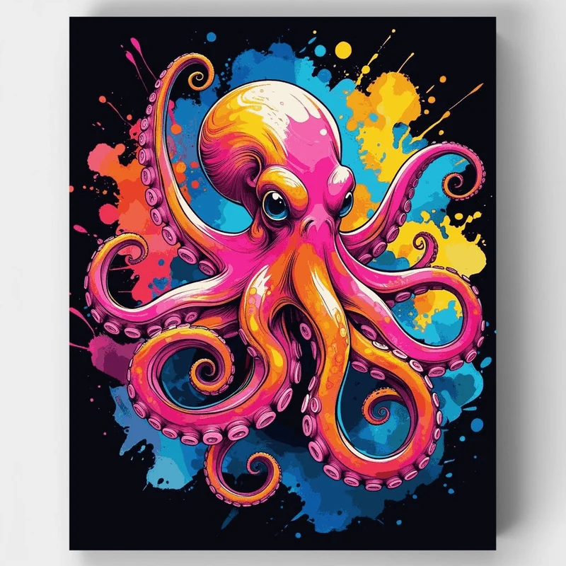 Vibrant Octopus Splash Art - Paint by Numbers Kit
