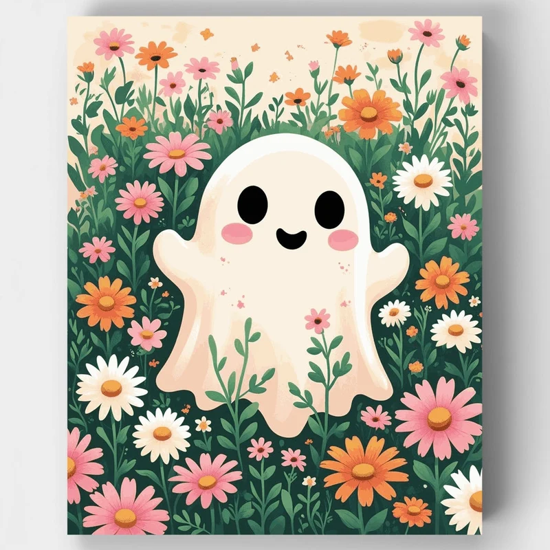 Cute Ghost in Flower Garden - Paint by Numbers Kit