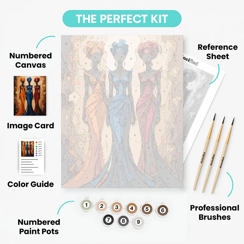 Three African Women in Colorful Dresses - Paint by Numbers Kit