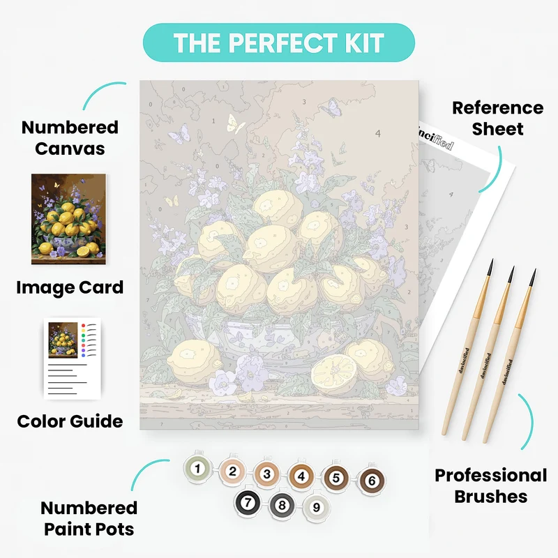 Lemon Still Life with Purple Flowers - Paint by Numbers Kit