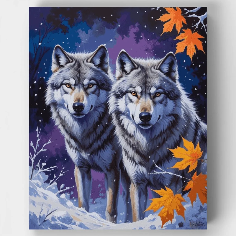 Two Wolves in Winter Snow - Paint by Numbers Kit