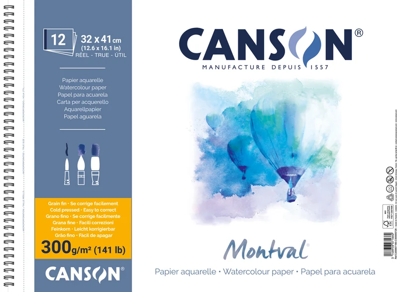 CANSON Montval akvarelový blok CP 300 g/m² 12 listov 32 x 41 cm špirálová väzba