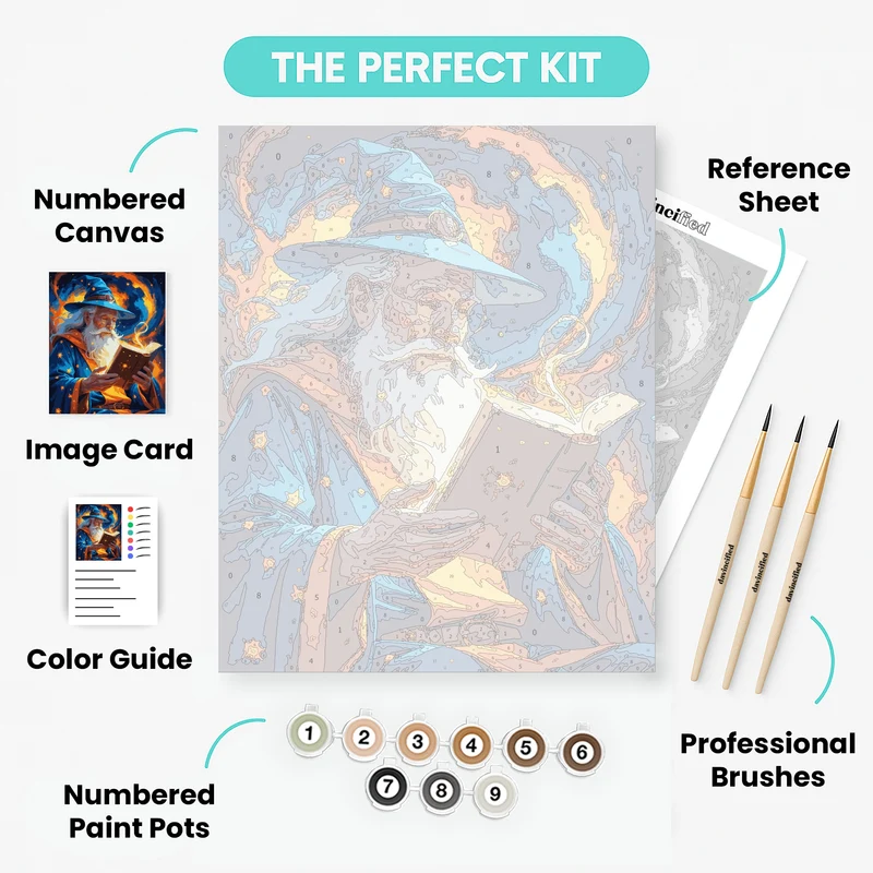 Celestial Wizard Reading Spellbook - Paint by Numbers Kit