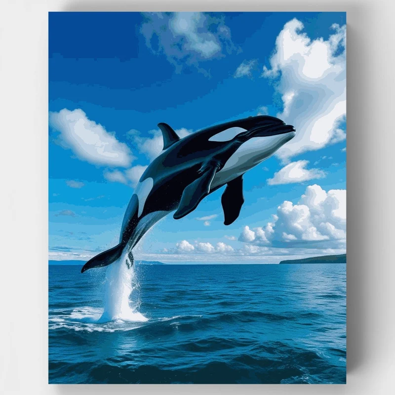 Orca Whale Breaching Ocean Waters - Paint by Numbers Kit