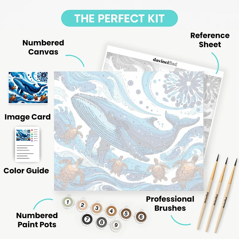 Majestic Whale and Sea Turtles Ocean Adventure - Paint by Numbers Kit