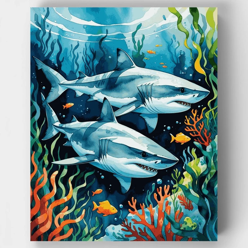 Underwater Sharks Adventure - Paint by Numbers Kit