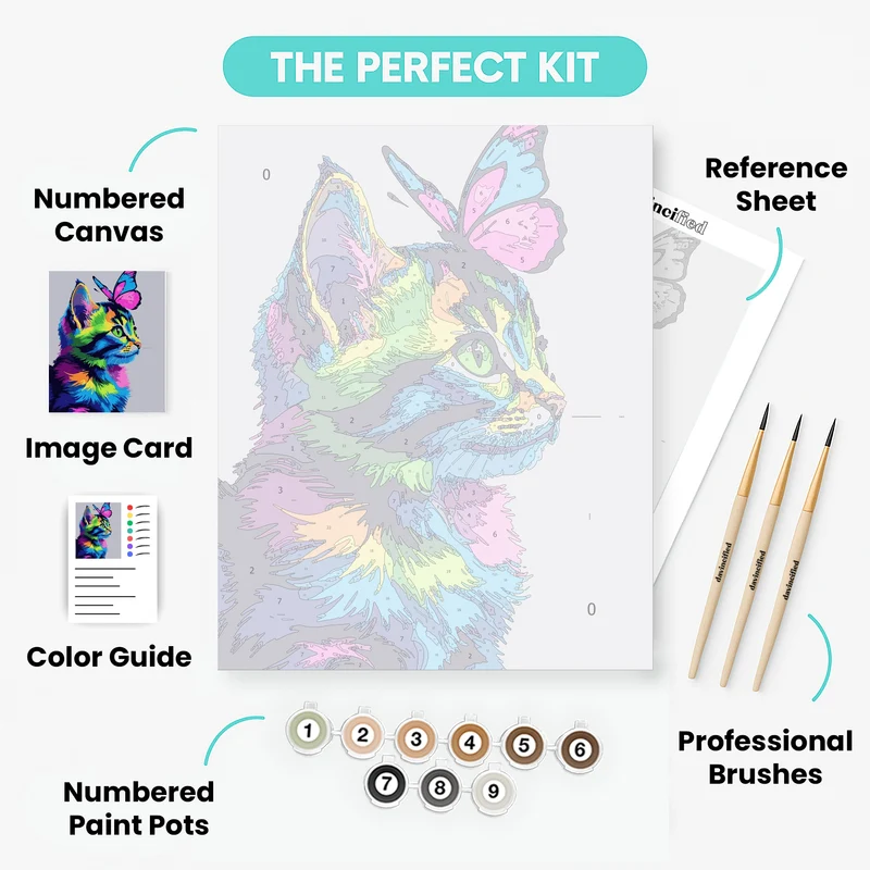 Colorful Cat with Butterfly - Paint by Numbers Kit