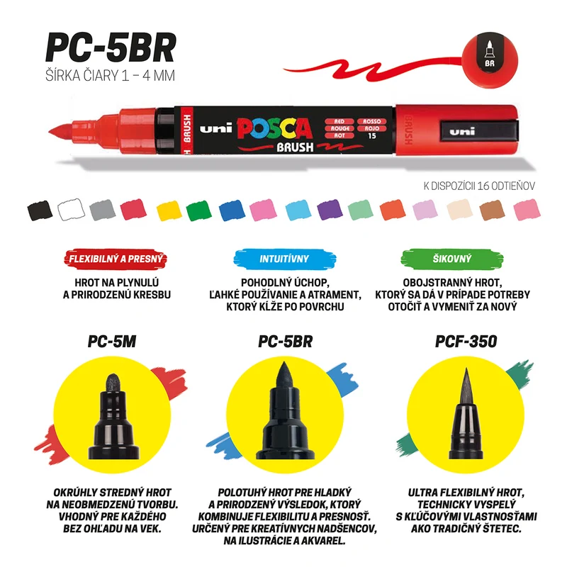 Ακρυλικός μαρκαδόρος Posca PC-5BR, 1 - 4 mm, λευκό