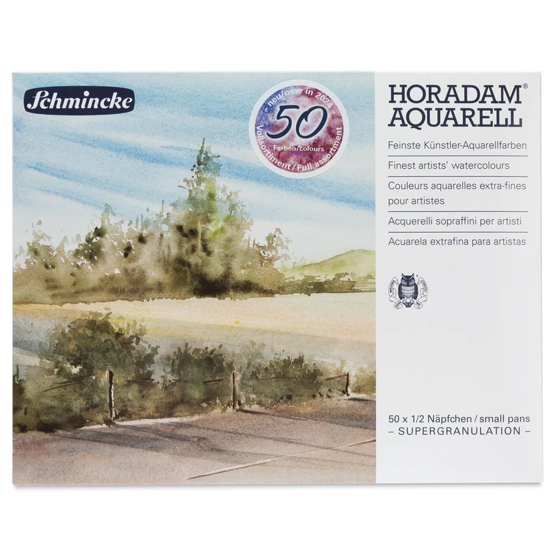 Schmincke HORADAM Supergranulation Aquarellfarben Holzkasten – 50 x 1/2 Näpfchen