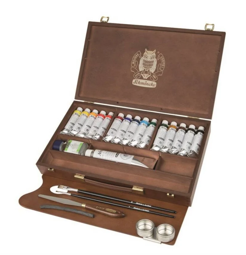 Lesena škatla Schmincke NORMA Professional, 15 x 35 ml + bela 120 ml