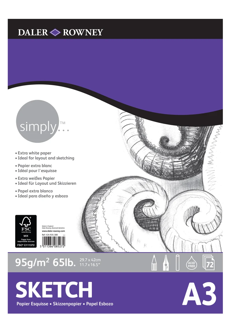DALER ROWNEY Simply скицник за скициране A3 95 g 72 листа с лепен гръб