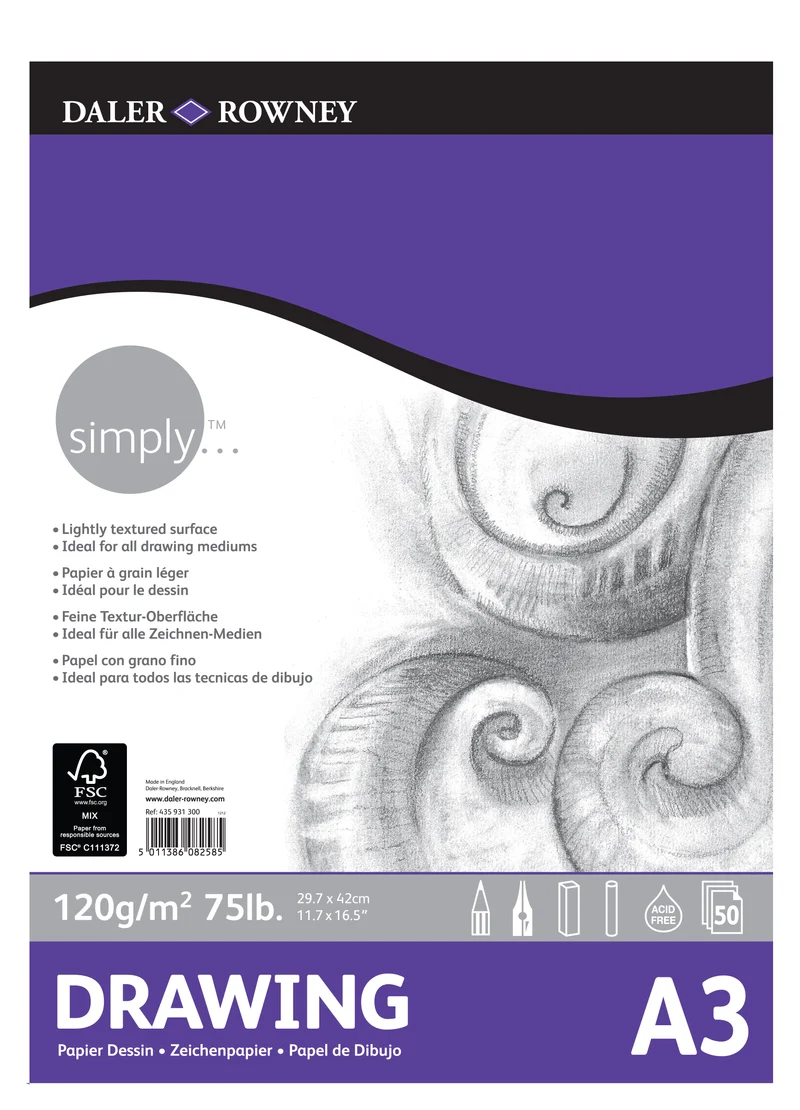 Skicirka DALER ROWNEY Simply A3, 120 g, 50 listov lepljena