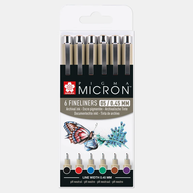 Sakura Pigma Micron 05 fineliner 0,45 mm – set 6 barv