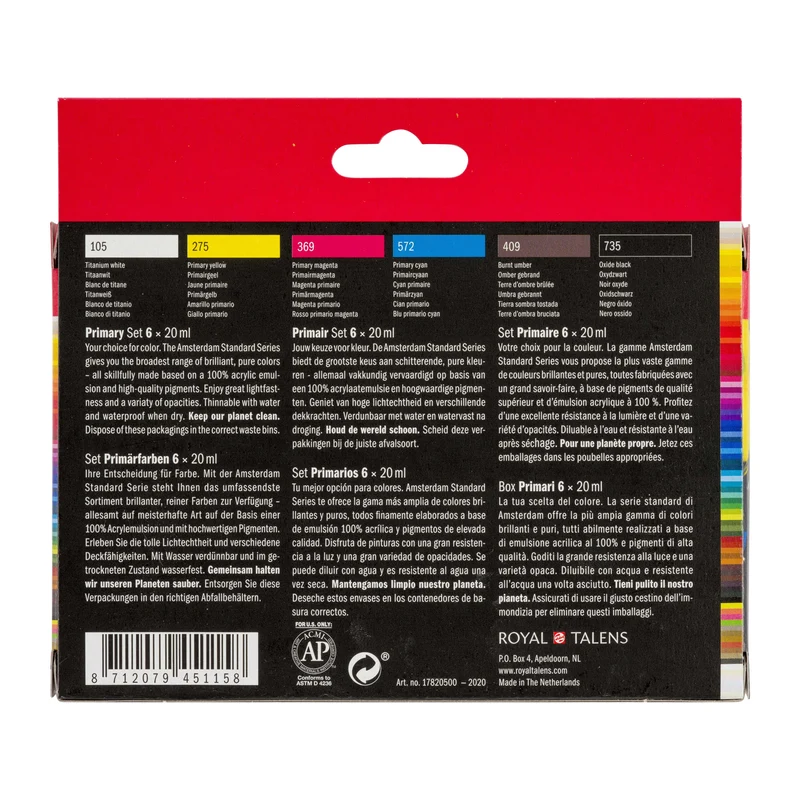 ROYAL TALENS Amsterdam Acrylfarben-Set Primary 6 x 20 ml
