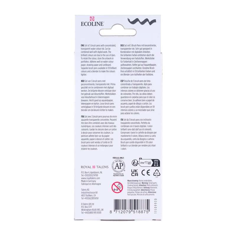 Set akvarelnih čopičastih flomastrov ROYAL TALENS Ecoline PRIMARY / set 5 kosov