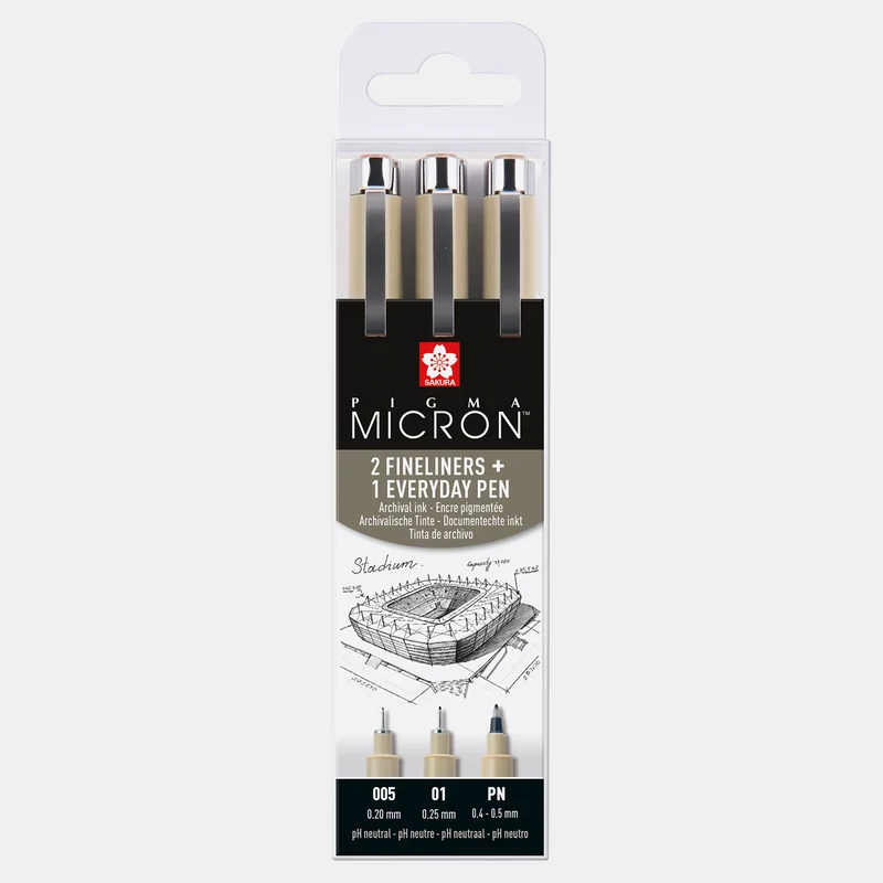 Set tehničkih olovaka SAKURA Pigma Micron Arhitektura 3 kom – crna