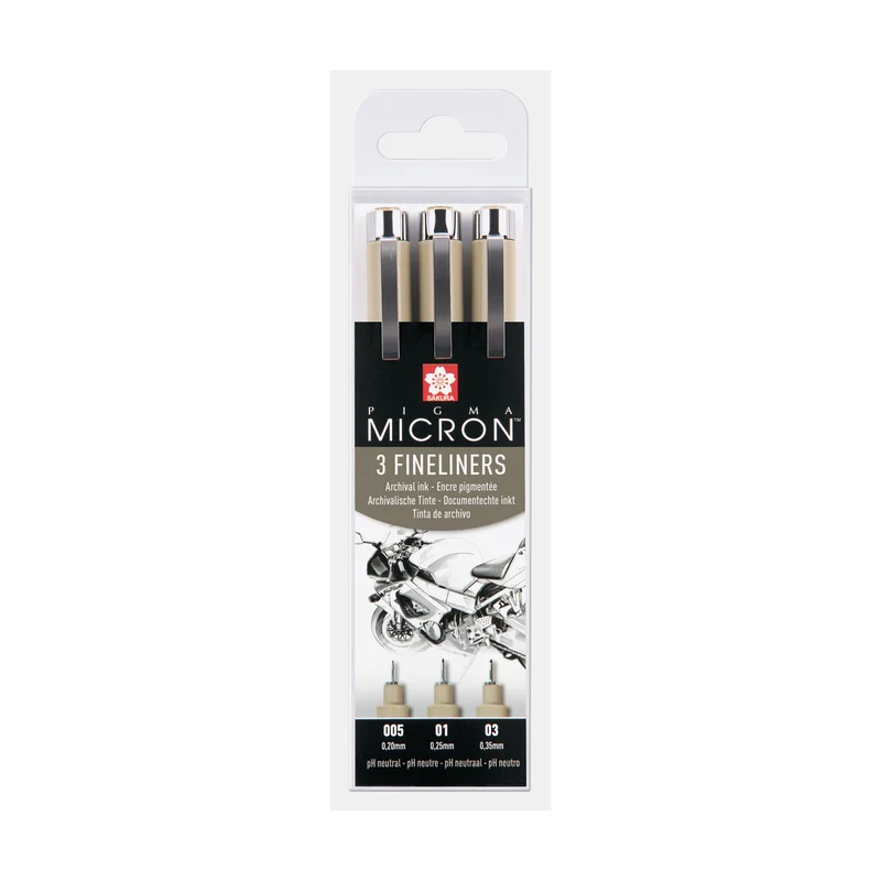 Sakura Pigma Micron sada finelinerov Design 3 ks – 0,20 / 0,25 / 0,30 mm, čierna