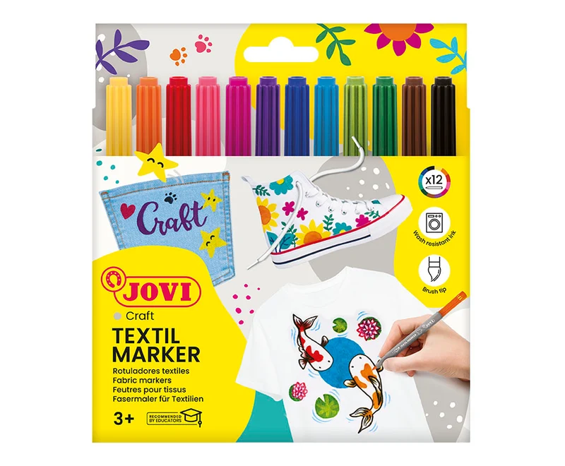 JOVI Jovidecor Textil pennarelli per tessuti con punta a pennello 12 pz