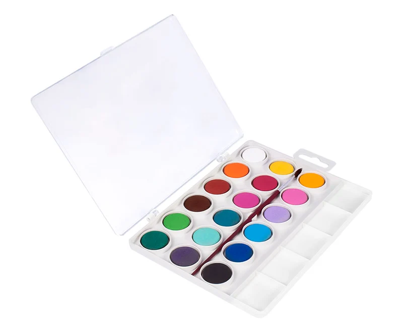 JOVI Deckfarbkasten / Wasserfarben 22 mm - 18 Farben mit Pinsel