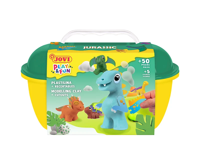 JOVI Play&Fun plastilina naturale in valigetta Jurassic – set con accessori
